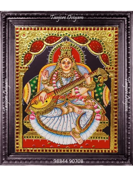 Authentic Goddess Saraswathi Tanjore Painting